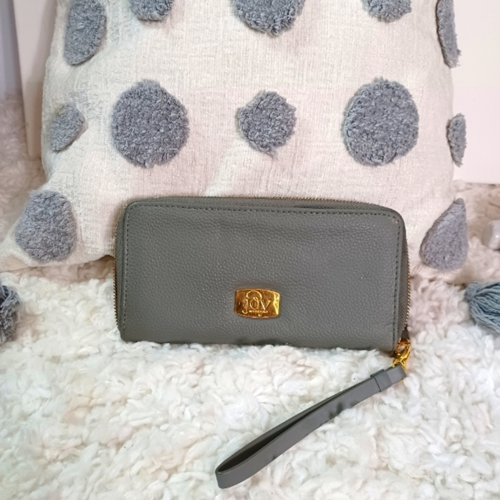 Joy Mangano Leather Wristlet Wallet, Gray